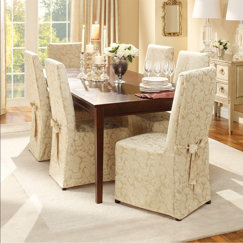4 New Sure fit Slipcovers - Long Dining Chair in Champagne